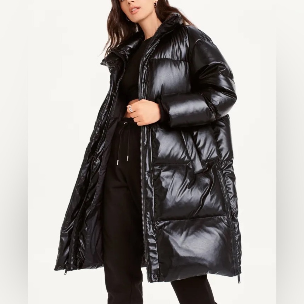 DKNY Faux Leather Puffer Genuine Down Fill